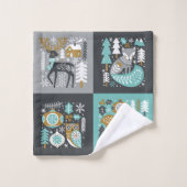 Bosdieren Sneeuwvlokken Scandinavische Kerstmis Bad Handdoek (Wasdoekje)