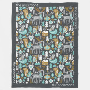 Bosdieren Sneeuwvlokken Scandinavische Kerstmis Fleece Deken