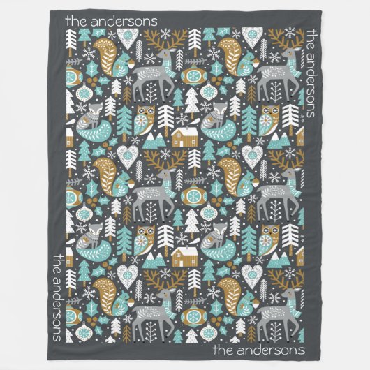 Bosdieren Sneeuwvlokken Scandinavische Kerstmis Fleece Deken (Voorkant)