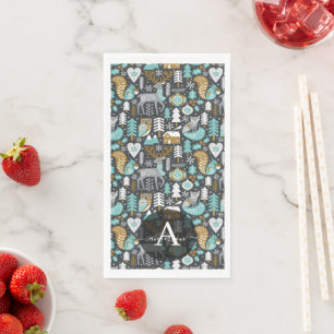 Bosdieren Sneeuwvlokken Scandinavische Kerstmis Servet