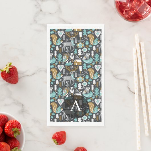 Bosdieren Sneeuwvlokken Scandinavische Kerstmis Servet (Insitu)