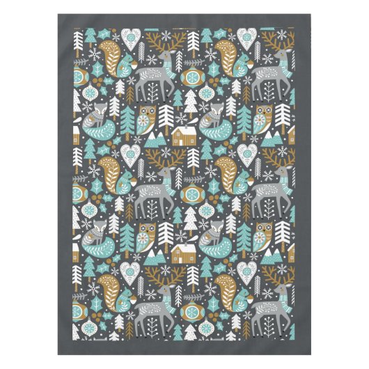 Bosdieren Sneeuwvlokken Scandinavische Kerstmis Tafelkleed (Voorkant)