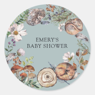 Bosdieren Stofblauw Babyfeestje Ronde Sticker