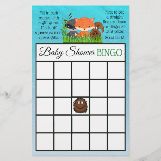 Bosdieren thema baby shower spellen flyer (Voorkant)