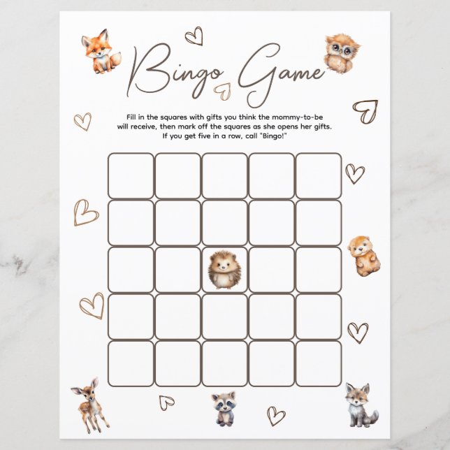 Bosdieren Thema Bingo Spel (Voorkant)