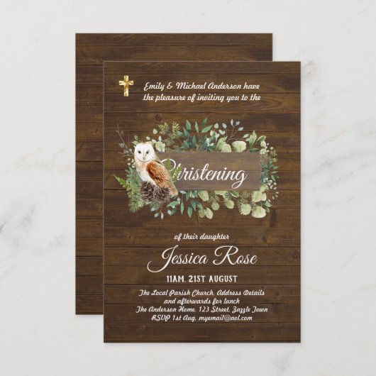 Bosdieren Uil Doop Uitnodiging Doopfeest (Voorkant / Achterkant)