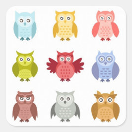 Bosdieren Uilen op een rij Vierkante Sticker