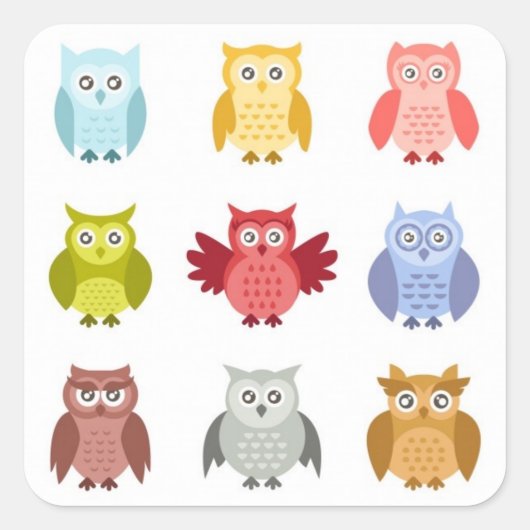 Bosdieren Uilen op een rij Vierkante Sticker (Voorkant)