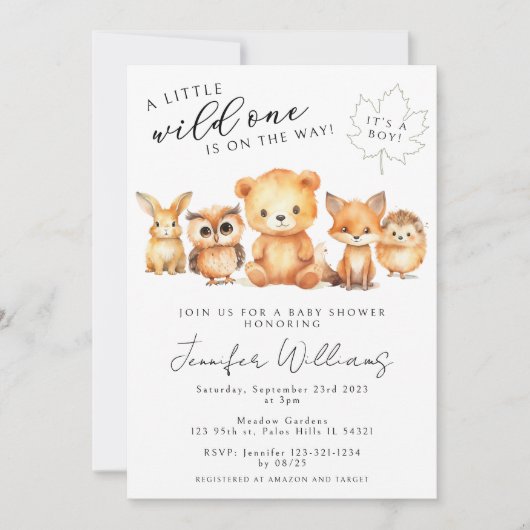 Bosdieren vallen baby jongen shower kaart (Voorkant)