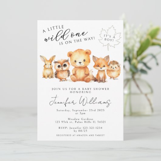 Bosdieren vallen baby jongen shower kaart (Staand voorkant)