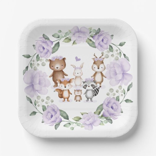 Bosdieren van het Lavender Woodland Papieren Bordje (Voorkant)