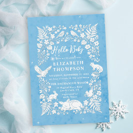 Bosdieren Verhalenboek Winter Blauwe Baby Shower Kaart