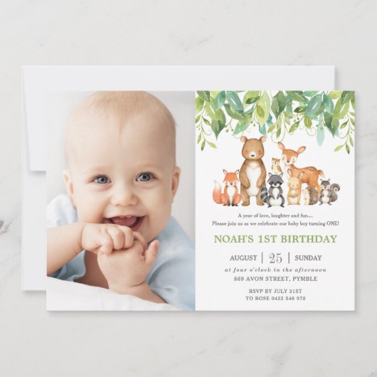 Bosdieren Verjaardag Bos groen Foto Kaart (Voorkant)