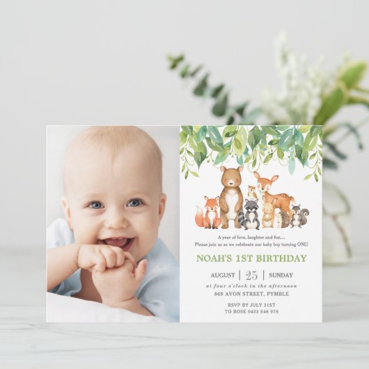 Bosdieren Verjaardag Bos groen Foto Kaart (Staand voorkant)