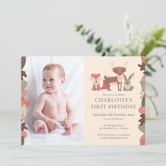 Bosdieren Verjaardagsfeest Foto Kaart (Staand voorkant)