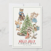 Bosdieren verzamelen kerstboom feestdagenkaart (Voorkant)