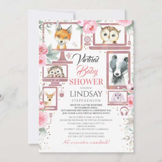 Bosdieren Virtual Baby shower Invitation Kaart (Voorkant)