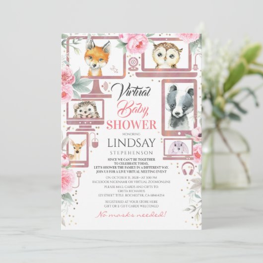 Bosdieren Virtual Baby shower Invitation Kaart (Staand voorkant)