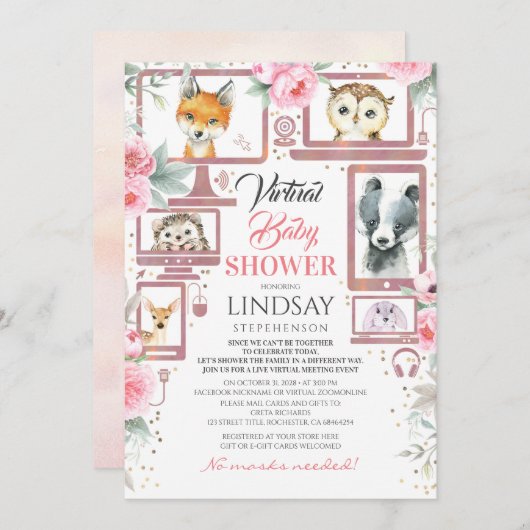 Bosdieren Virtual Baby shower Invitation Kaart (Voorkant / Achterkant)