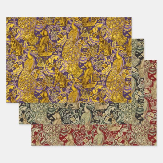 BOSDIEREN, VOORAF, PEACOCK, HARE, RODE GEEL INPAKPAPIER VEL (Set)