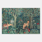 BOSDIEREN, Vos en Hazen Rode Groene Bloemen Inpakpapier Vel (Voorkant 3)