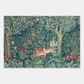 BOSDIEREN, Vos en Hazen Rode Groene Bloemen Inpakpapier Vel (Voorkant 2)