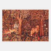 BOSDIEREN, Vos en Hazen Rode Groene Bloemen Inpakpapier Vel (Voorkant)