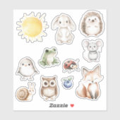 Bosdieren Vos Uil Egel Konijn Sticker (Vel)