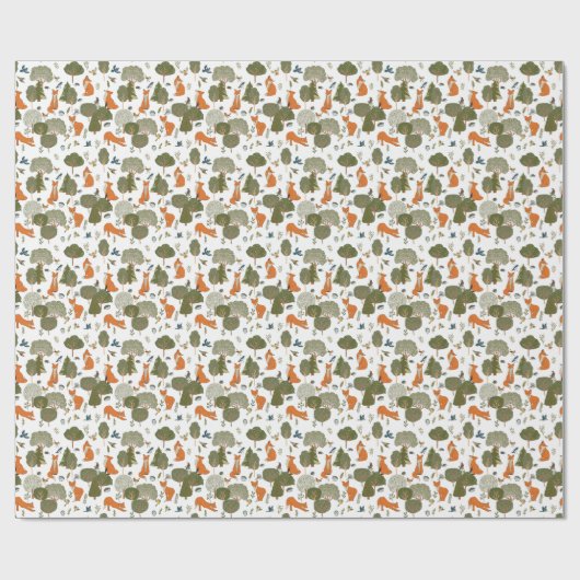 Bosdieren: vossen, vogels patroon cadeaupapier (Vlak)