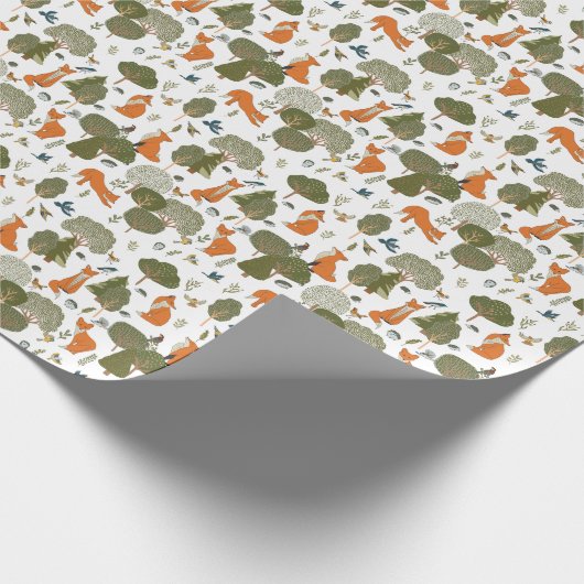 Bosdieren: vossen, vogels patroon cadeaupapier (Hoek)
