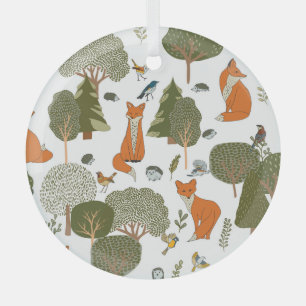 Bosdieren: vossen, vogels patroon glas ornament