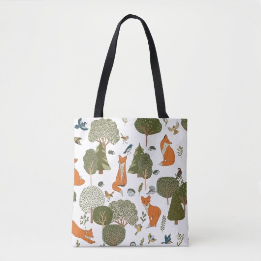 Bosdieren: vossen, vogels patroon tote bag (Voorkant)