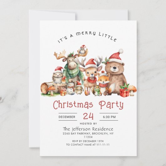 Bosdieren Vrolijk klein kerstfeest Kaart (Voorkant)