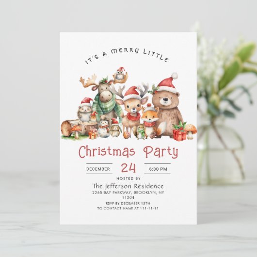 Bosdieren Vrolijk klein kerstfeest Kaart (Staand voorkant)