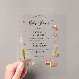 Bosdieren Watercolor Rustieke Baby Shower Acryl Uitnodigingen