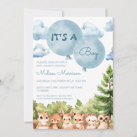 Bosdieren Waterverf Het is een Baby shower voor jo Kaart (Voorkant)