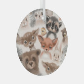 Bosdieren: Waterverf naadloos patroon Glas Ornament (Voorkant Rechts)