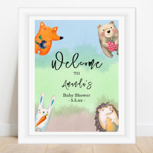 Bosdieren welkom Baby shower Poster
