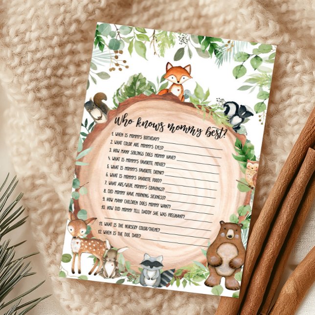 Bosdieren Wie Kent Mama Het Best Speletje (Wood Slice Woodland Baby Shower Who Knows Mommy Best Game)