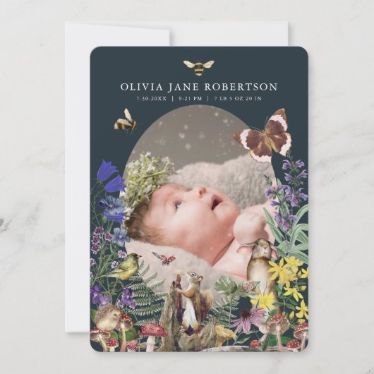 Bosdieren & Wildbloemen Geboorte Aankondiging (Voorkant)