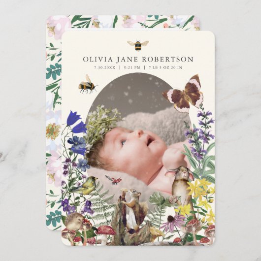 Bosdieren & Wildbloemen Geboorte Aankondiging (Voorkant / Achterkant)