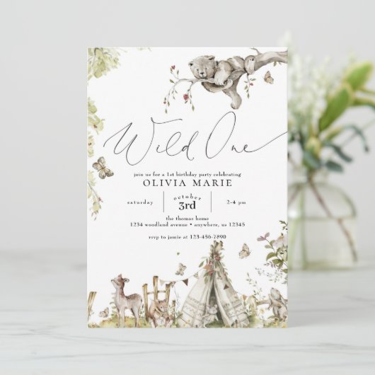 Bosdieren Wilde Eén Eerste Verjaardag Kaart (Staand voorkant)