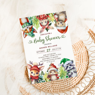 Bosdieren Winter Kerst Baby Shower Kaart