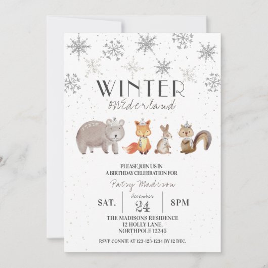 Bosdieren Winter ONEderland Verjaardag Kaart (Voorkant)