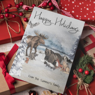 Bosdieren Winter Watercolor Kerstfeestijd Briefkaart