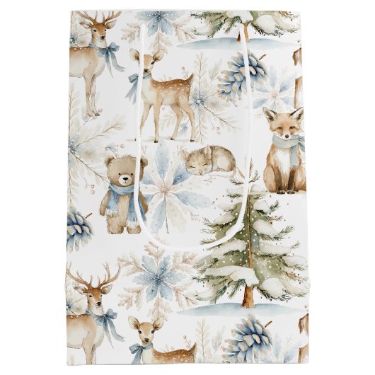 Bosdieren Wit Blauw Kerstmis Medium Cadeauzakje (Achterkant)