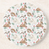 Bosdieren, wit kerstpatroon zandsteen onderzetter (Voorkant)