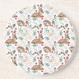 Bosdieren, wit kerstpatroon zandsteen onderzetter