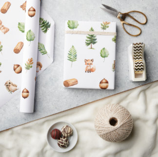Bosdieren Woodland Baby Jongensdouche Cadeaupapier