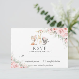 Bosdieren Zacht Blush Roze Bloemen Groen RSVP Kaartje